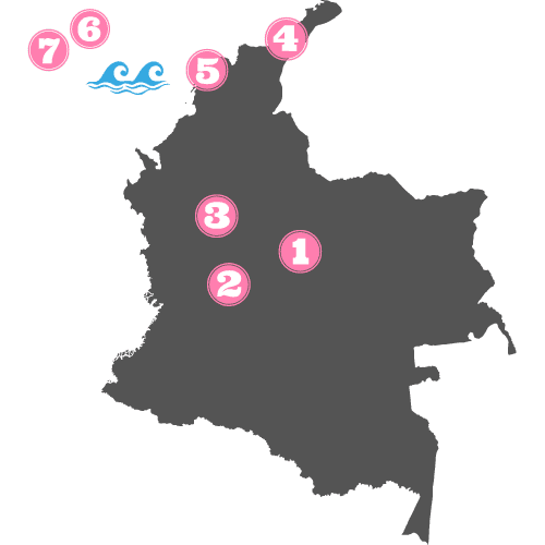 Mapa de las zonas a visitar en Colombia