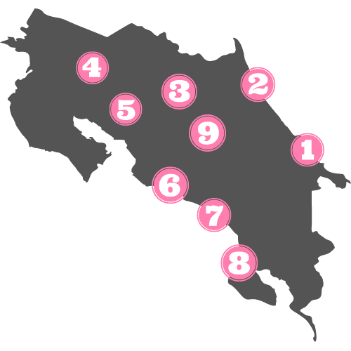 Mapa de las zonas a visitar en Costa Rica