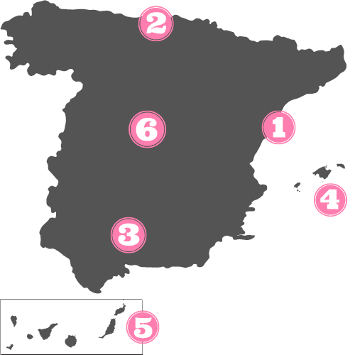 Mapa de las zonas a visitar en España