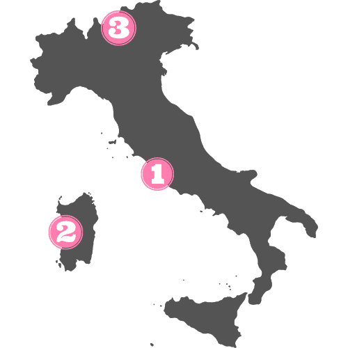 Mapa de las zonas a visitar en Italia