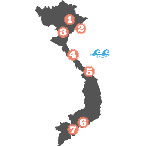 Mapa de las zonas a visitar en Vietnam