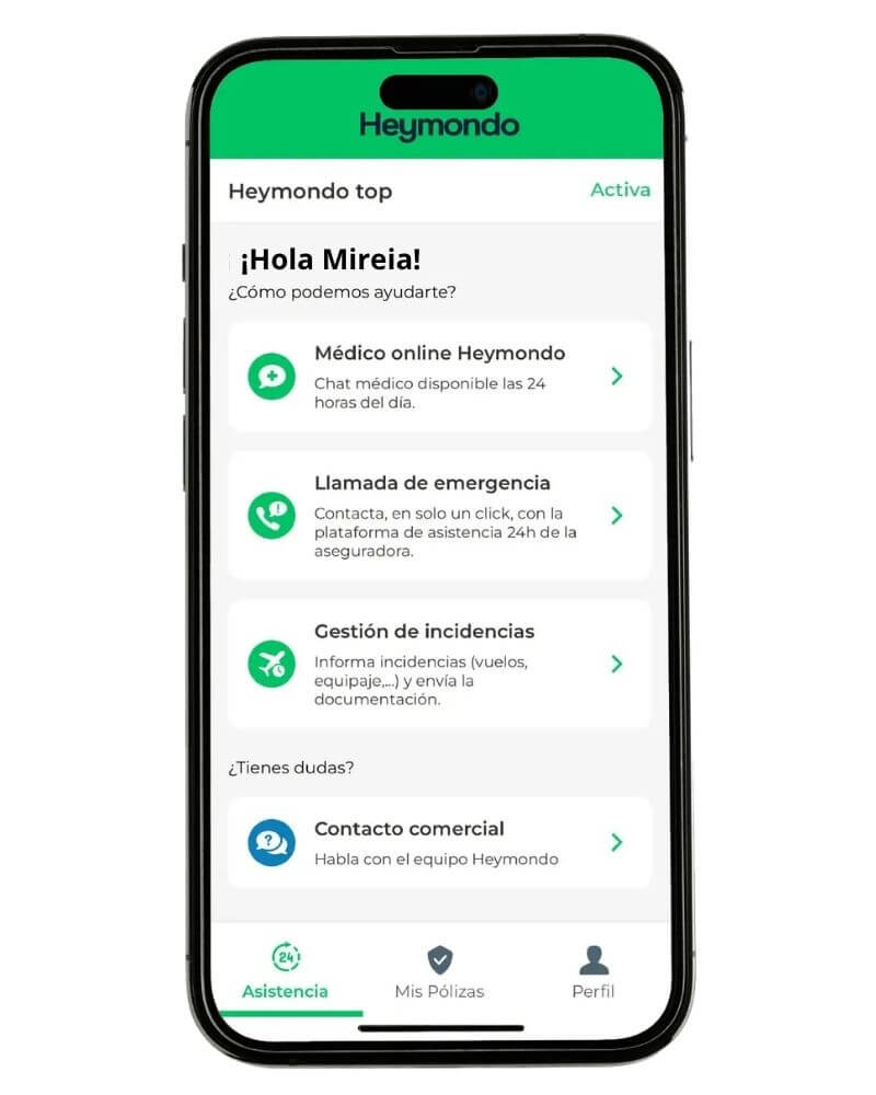 Aplicación móvil de asistencia médica con chat 24 horas para viajeros.