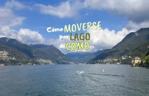 Panorámica del Lago de Como, Italia, con montañas y pueblo.