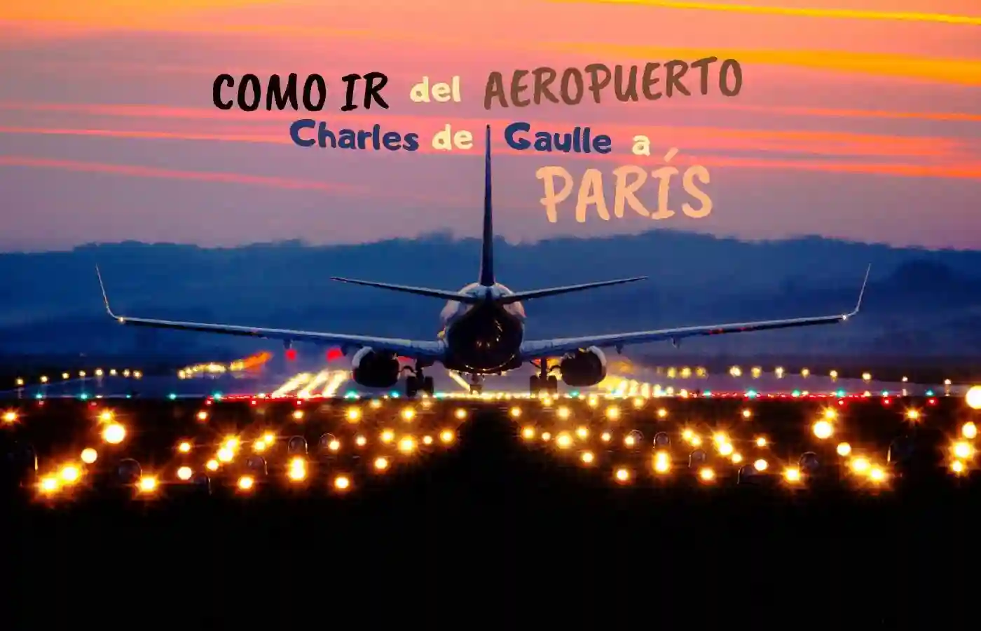 Pista de aterrizaje iluminada de noche en aeropuerto de París.