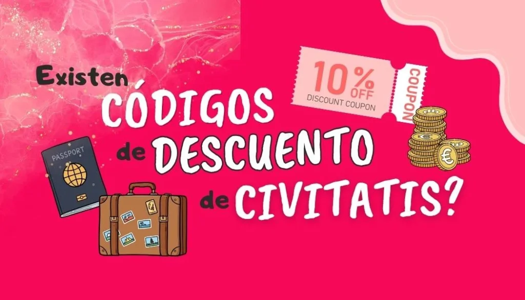 Civitatis descuentos: cupón del 10%, pasaporte y maleta de viaje.