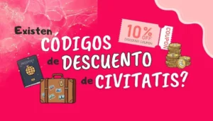 Civitatis descuentos: cupón del 10%, pasaporte y maleta de viaje.