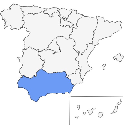 Mapa de Andalucía con las provincias sombreadas - Guía de viaje por el sur de España