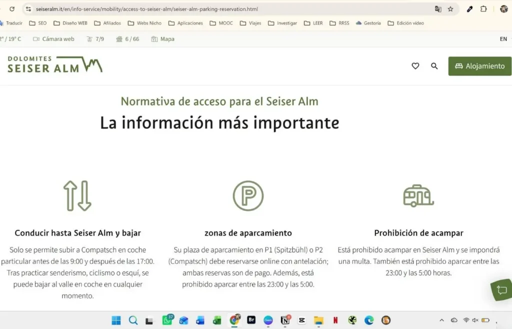 Normativa de acceso, aparcamiento y acampada en Seiser Alm.