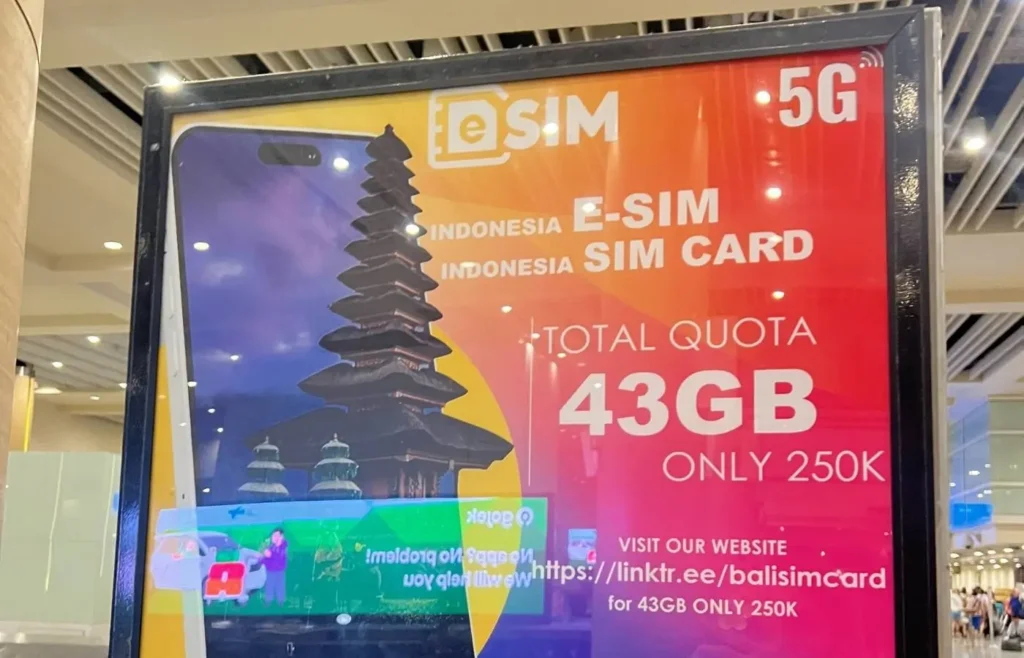 Anuncio de eSIM/SIM Indonesia con 43GB de datos.