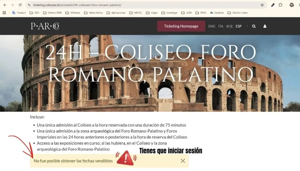 Página web oficial de venta de entradas para el Coliseo.