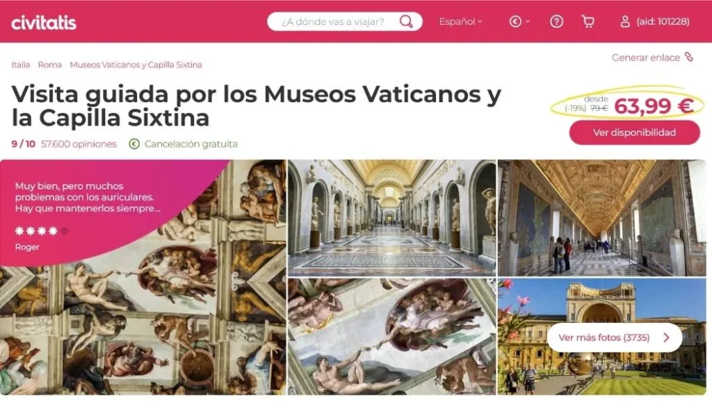 Página web de Civitatis: visita guiada Museos Vaticanos y Capilla Sixtina.