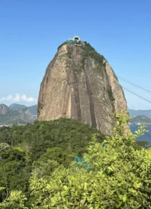 Vista impresionante del Morro del Pan de Azúcar entre la vegetación.