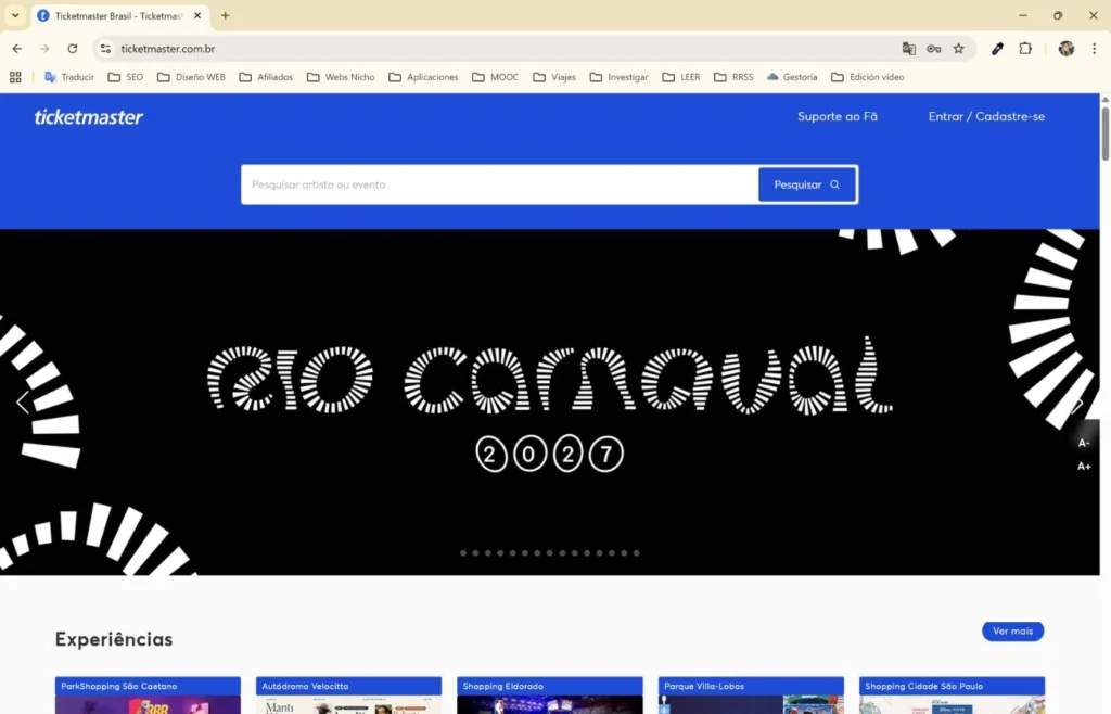 Captura de pantalla de la página web oficial del Carnaval de Río de Janeiro.